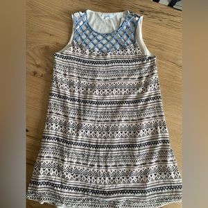 THML Women’s Sleeveless Tunic Dress Blue Lattice‎  Cream Print Large Preowned